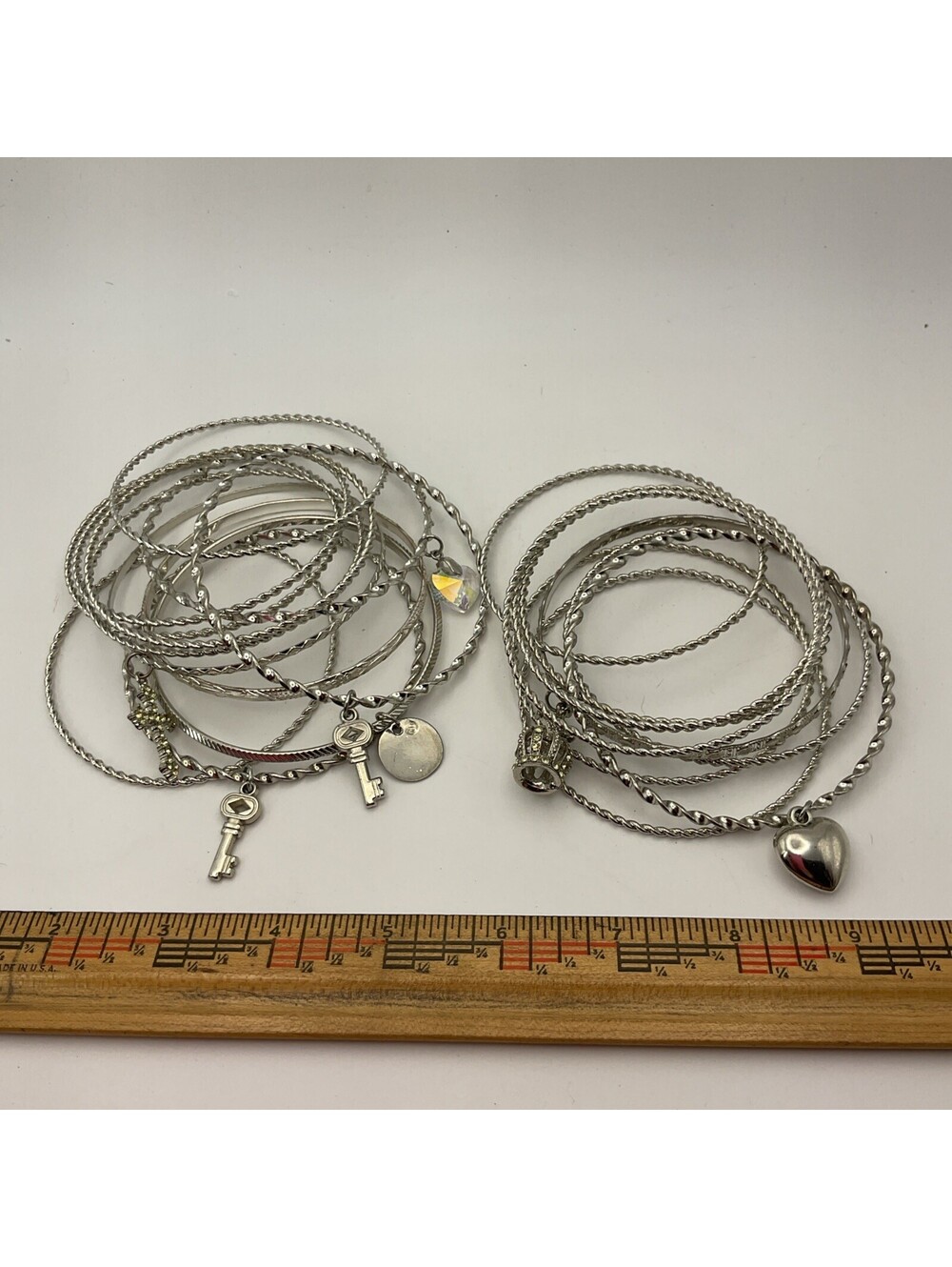 21 Bangle Bracelets Charms Silvertone Costume Jewelry Lot